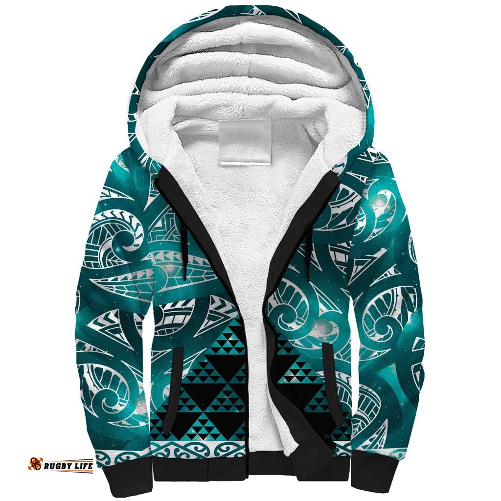 Matariki New Zealand Sherpa Hoodie NZ Niho Taniwha Maori New Year Cyan Galaxy LT14