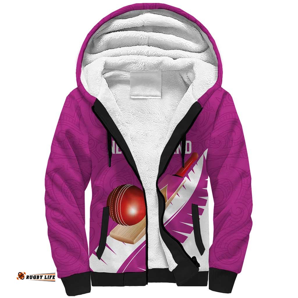 Custom New Zealand Cricket Sherpa Hoodie Kiwi Birds Haka Dance Pink Fern Sporty Style LT03