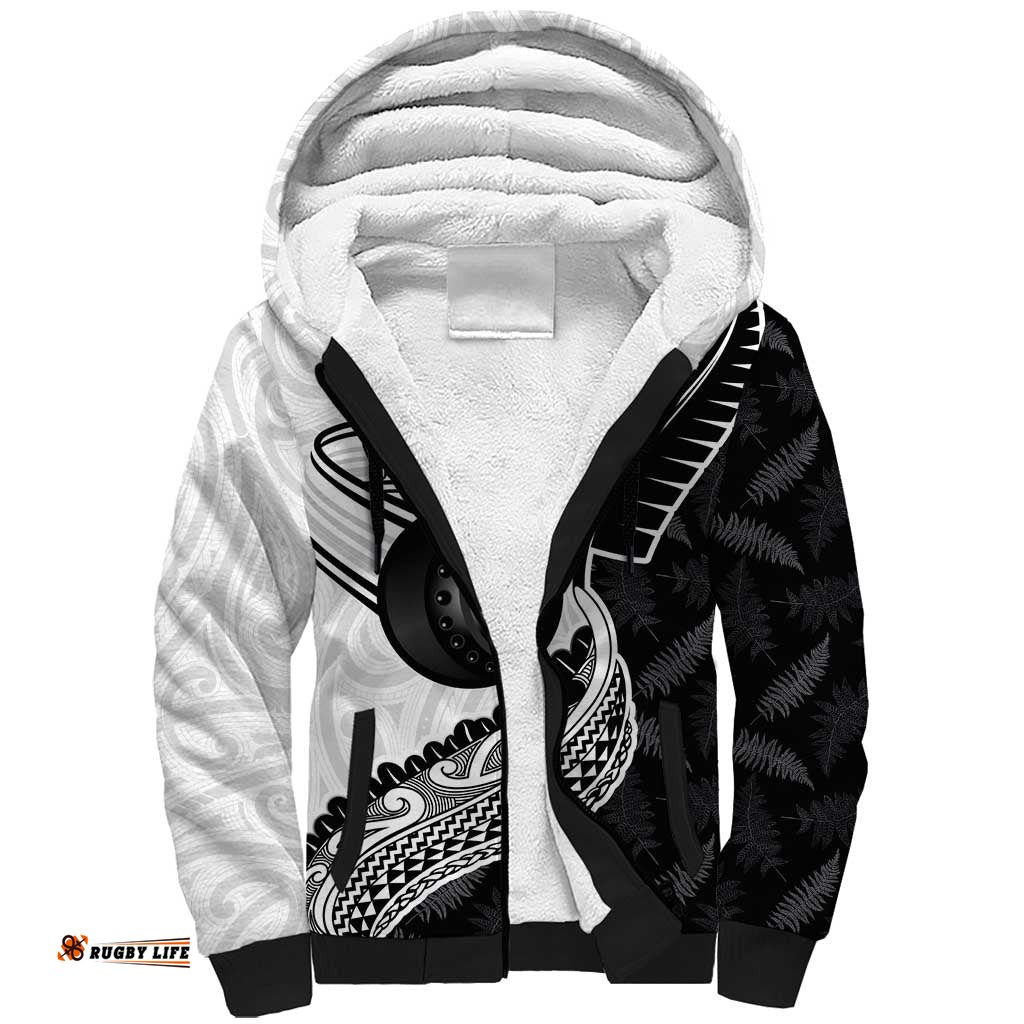 Personalised Aotearoa Lawn Bowls Sherpa Hoodie Maori and Silver Fern Half Style LT03