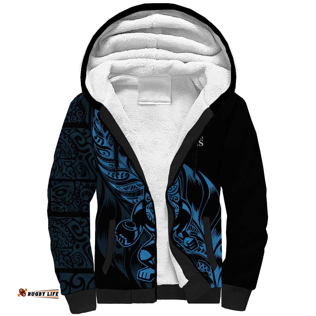 New Zealand Lawn Bowls Custom Sherpa Hoodie Blue Maori Warrior Tribal Silver Fern LT9
