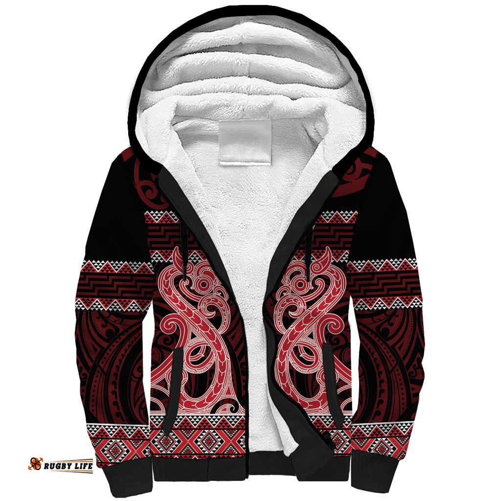 Kia Ora New Zealand Sherpa Hoodie Maori Language Week Whero Taniko Motif LT14