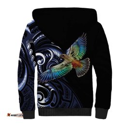 New Zealand Kea Bird Personalised Sherpa Hoodie Maori Tribal Koru Art LT9