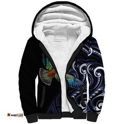 New Zealand Kea Bird Personalised Sherpa Hoodie Maori Tribal Koru Art LT9