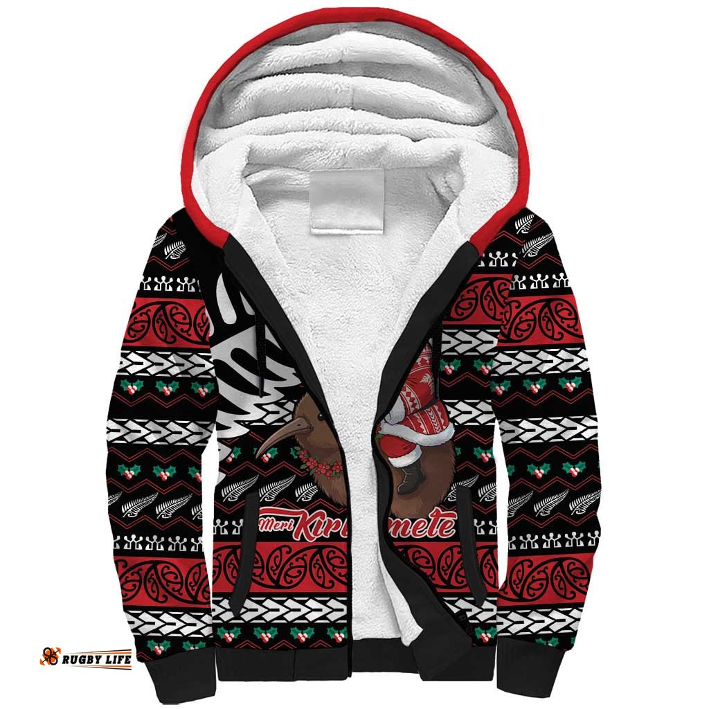 New Zealand Kiwi Santa Christmas Sherpa Hoodie He Wairua Kirihimete LT9