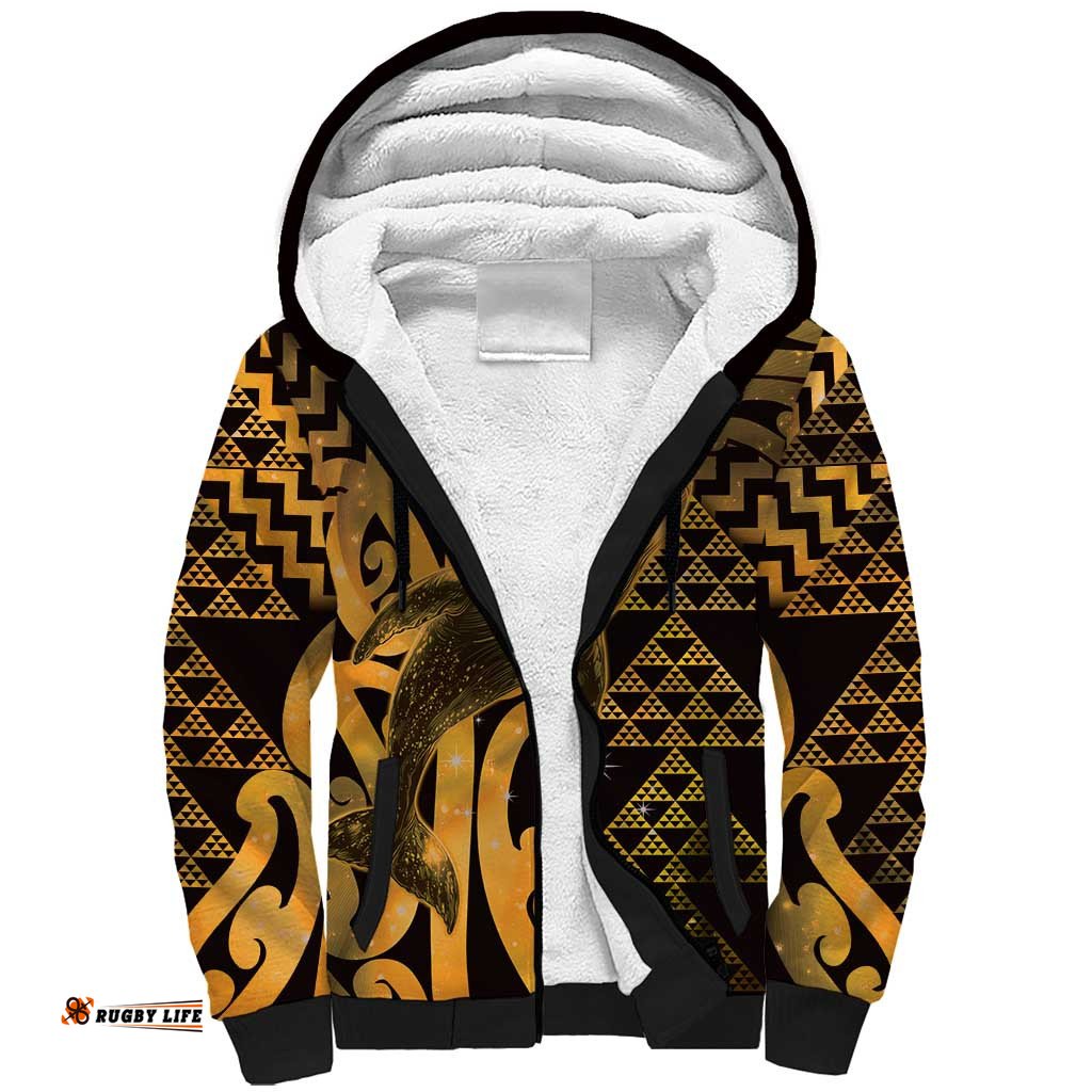 Humpback Whale Matariki New Zealand Sherpa Hoodie NZ Maori Paikea Poutama Luxury Gold LT14