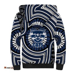Geelong Cats Sherpa Hoodie Indigenous Monochrome Dot Art Mascot Style TS04