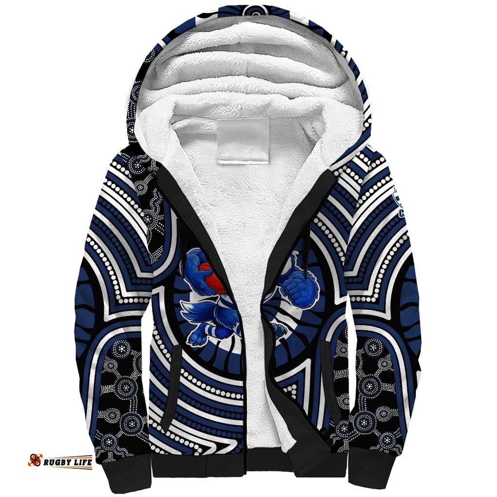 Geelong Cats Sherpa Hoodie Indigenous Monochrome Dot Art Mascot Style TS04