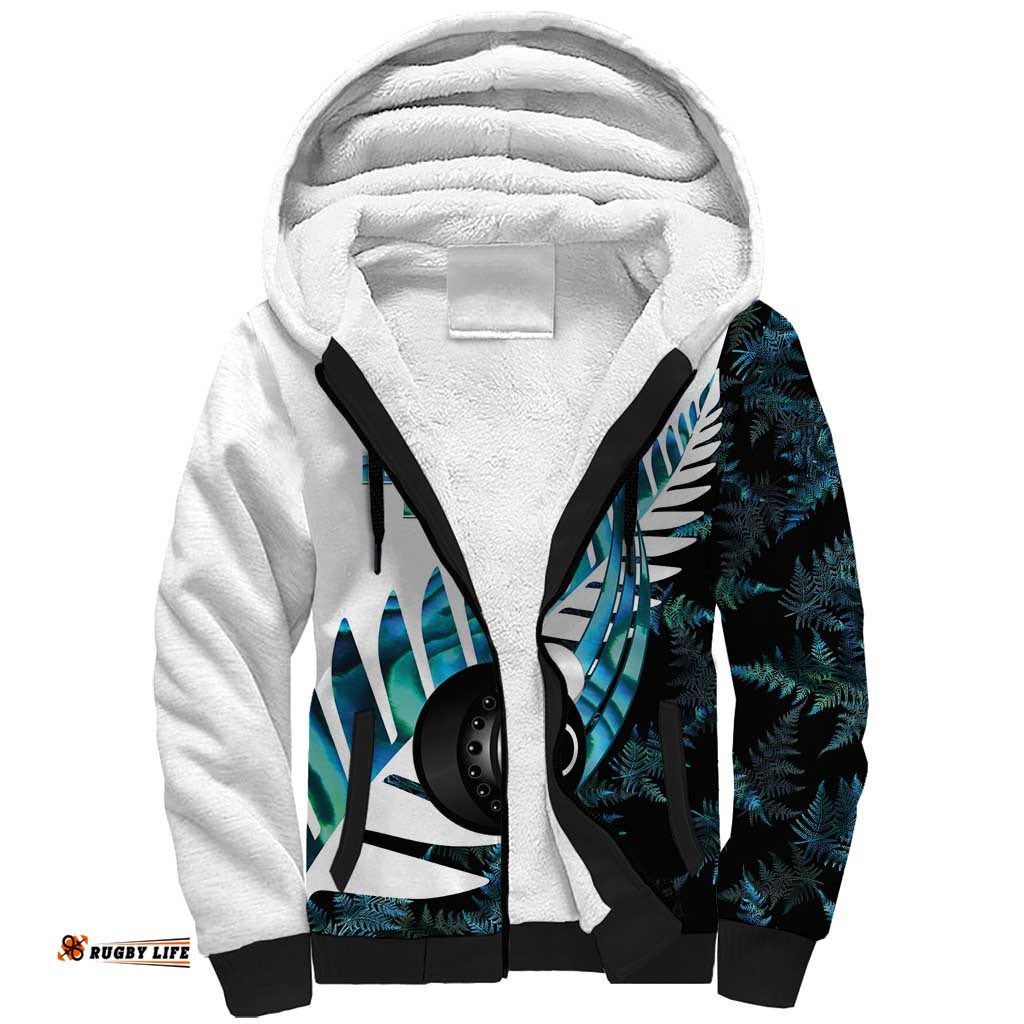 New Zealand Lawn Bowls Custom Sherpa Hoodie Aotearoa Silver Fern Paua Shell LT14