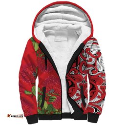 Personalised New Zealand Koru Pohutukawa Sherpa Hoodie Meri Kirihimete Aroha for Christmas LT9
