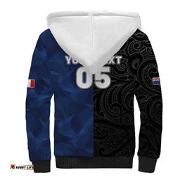 France And New Zealand Rugby Custom Sherpa Hoodie Les Bleus Rooster With Maori Tiki LT05
