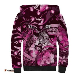 Personalised Maori Romantic Valentine Sherpa Hoodie The Hongi Kiss Pink Galaxy DT05