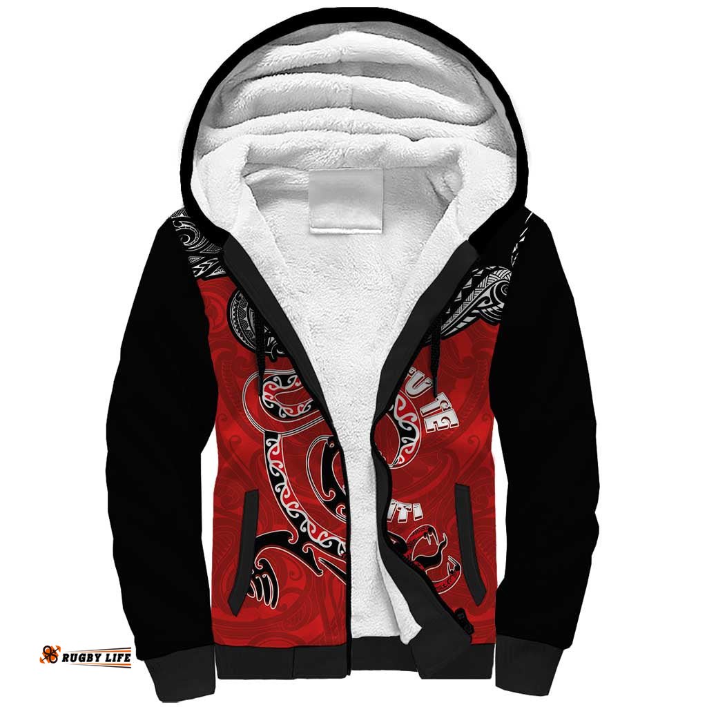 Personalised Aotearoa Toitu Te Tiriti Sherpa Hoodie Taniwha Tribal Motifs LT03