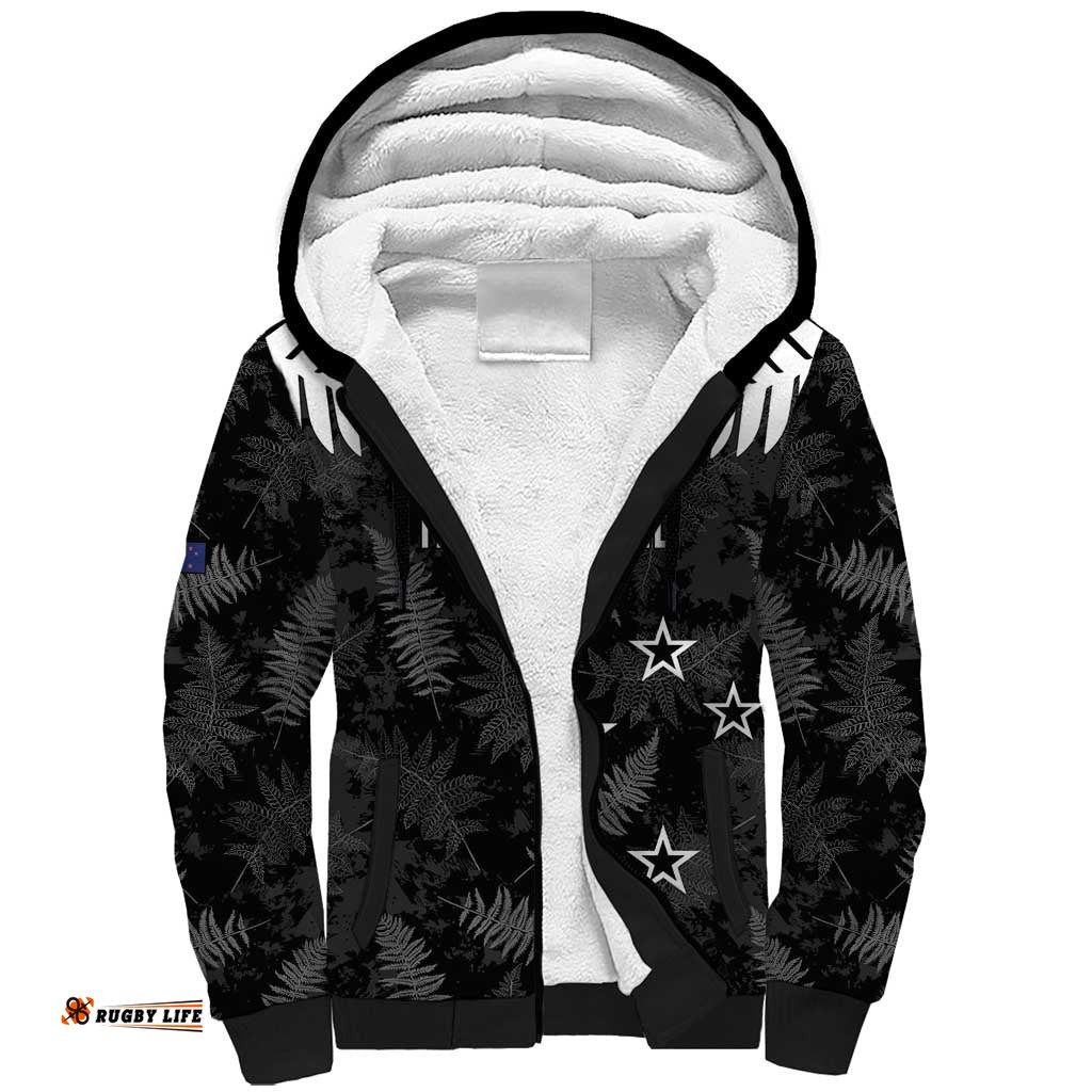 Custom New Zealand Silver Fern Football Sherpa Hoodie Go Aotearoa Grunge Black LT14