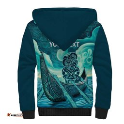 Personalised New Zealand Waitangi Day Sherpa Hoodie Hei Tiki With Maori Waka - Whakarare Pattern LT14
