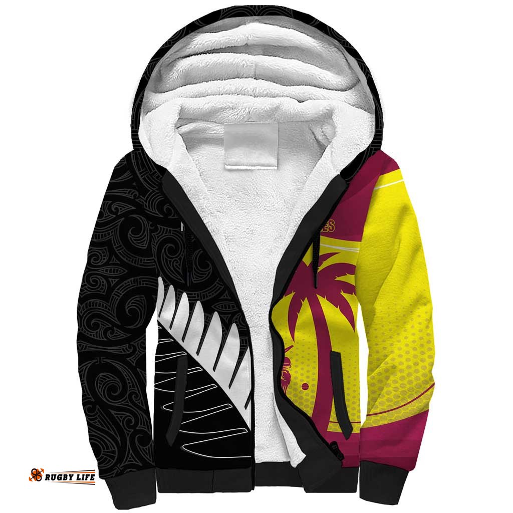 New Zealand and West Indies Cricket Custom Sherpa Hoodie Black Cap Windies Together LT14
