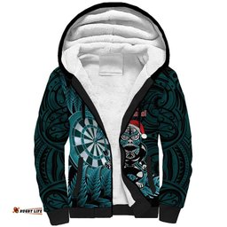 Personalised New Zealand Darts Christmas Sherpa Hoodie Maori Fern Merry Dartsmas LT14
