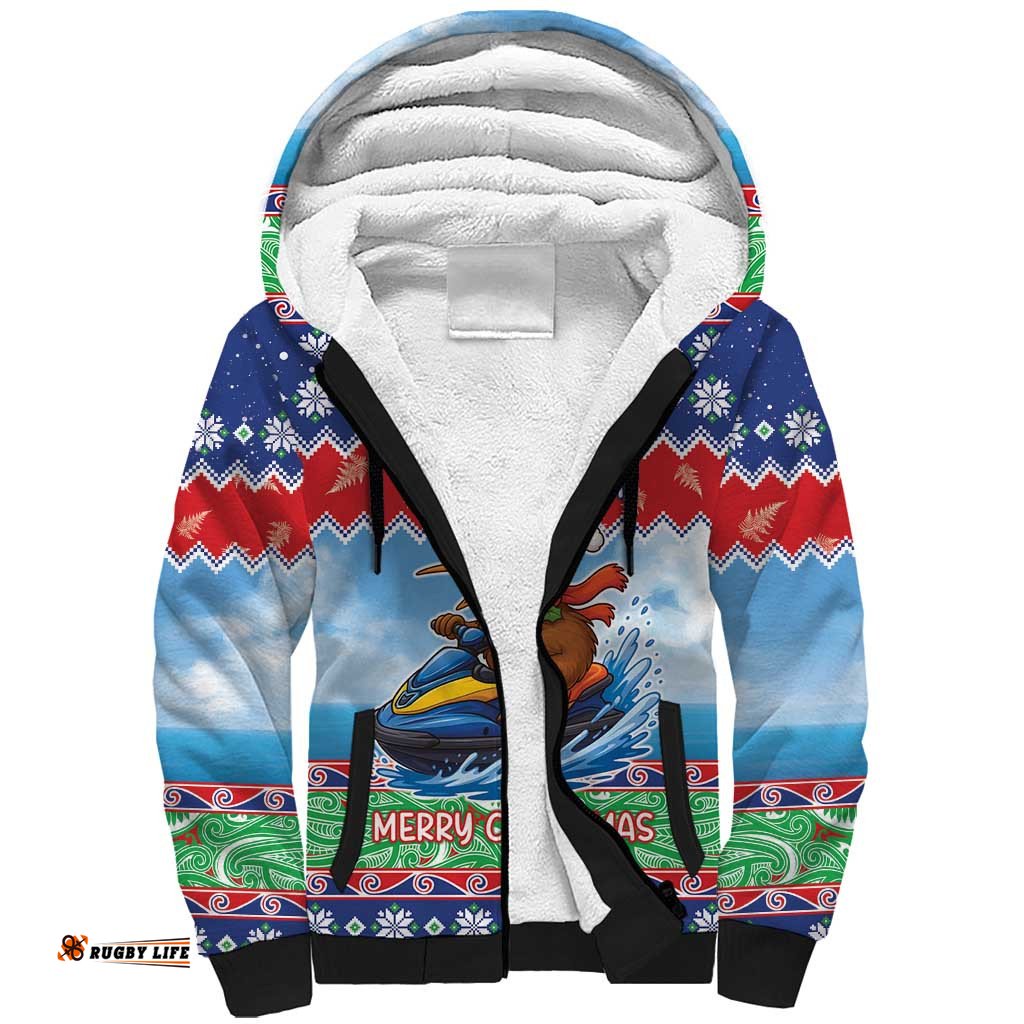 New Zealand Christmas Sherpa Hoodie Funny Jet Ride Kiwi Xmas LT05