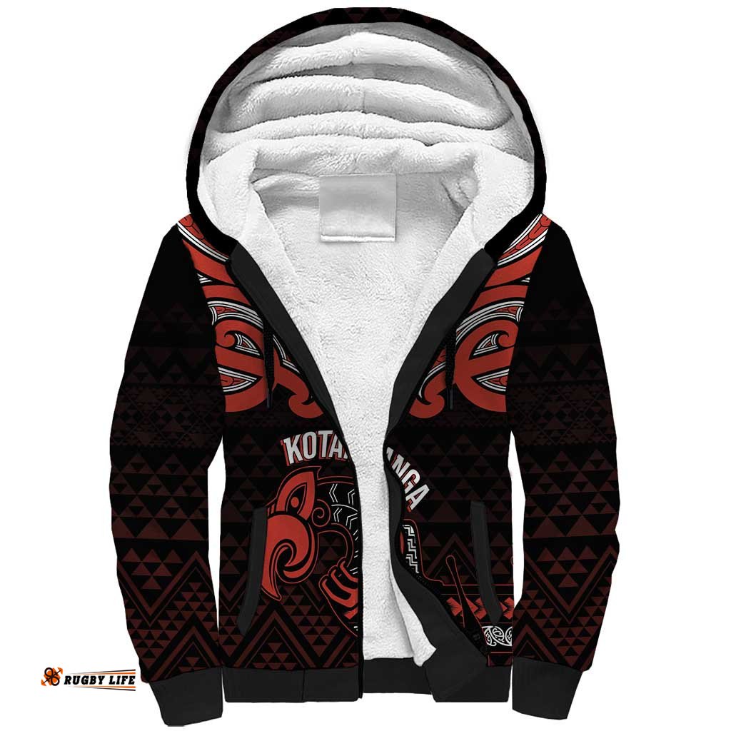 Maori Waitangi Sherpa Hoodie Kotahitanga Poutama Mix Whakairo LT7