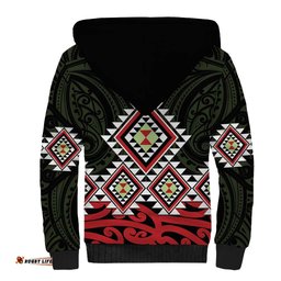 Kia Ora Aotearoa Sherpa Hoodie 2025 Pasifika Maori Taniko Motifs LT14