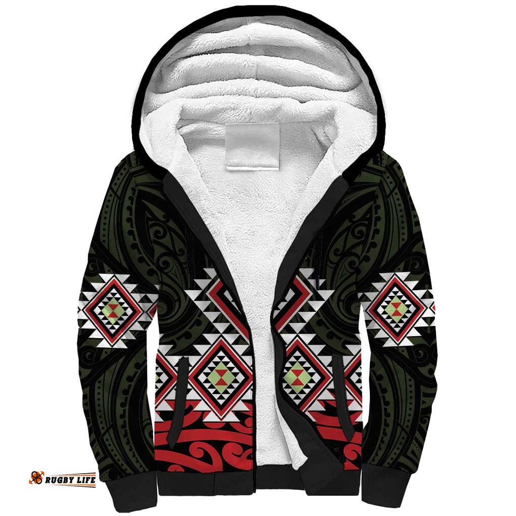 Kia Ora Aotearoa Sherpa Hoodie 2025 Pasifika Maori Taniko Motifs LT14