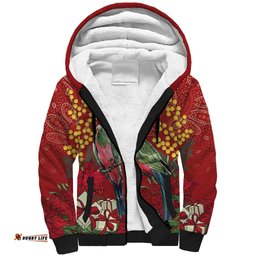 Merry Chrissie Australia King Parrots Sherpa Hoodie Aboriginal Art LT7