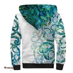 Paua Shell Maori Sherpa Hoodie Koru Kowhaiwhai LT7