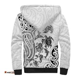 New Zealand Sea Animals with Maori Tribal Tattoo Sherpa Hoodie White Color LT03