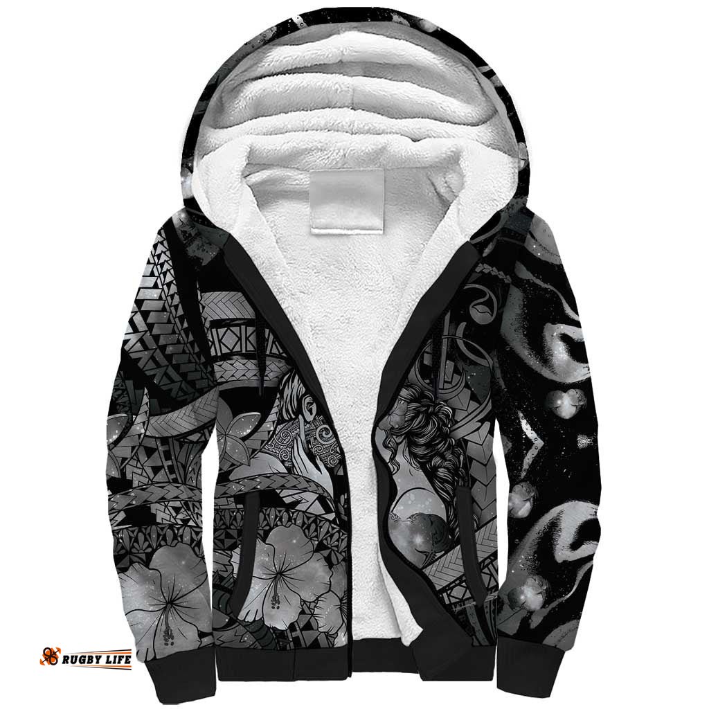 Personalised Maori Romantic Valentine Sherpa Hoodie The Hongi Kiss Black Galaxy DT05