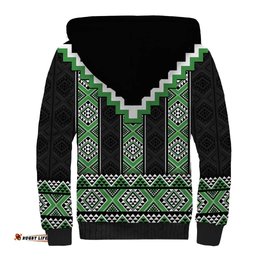 Green Taniko Pattern Aotearoa Sherpa Hoodie Niho Taniwha Mix Poutama LT14