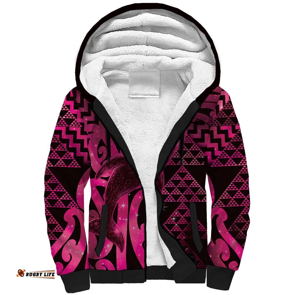 Humpback Whale Matariki New Zealand Sherpa Hoodie NZ Maori Paikea Poutama Luxury Pink LT14