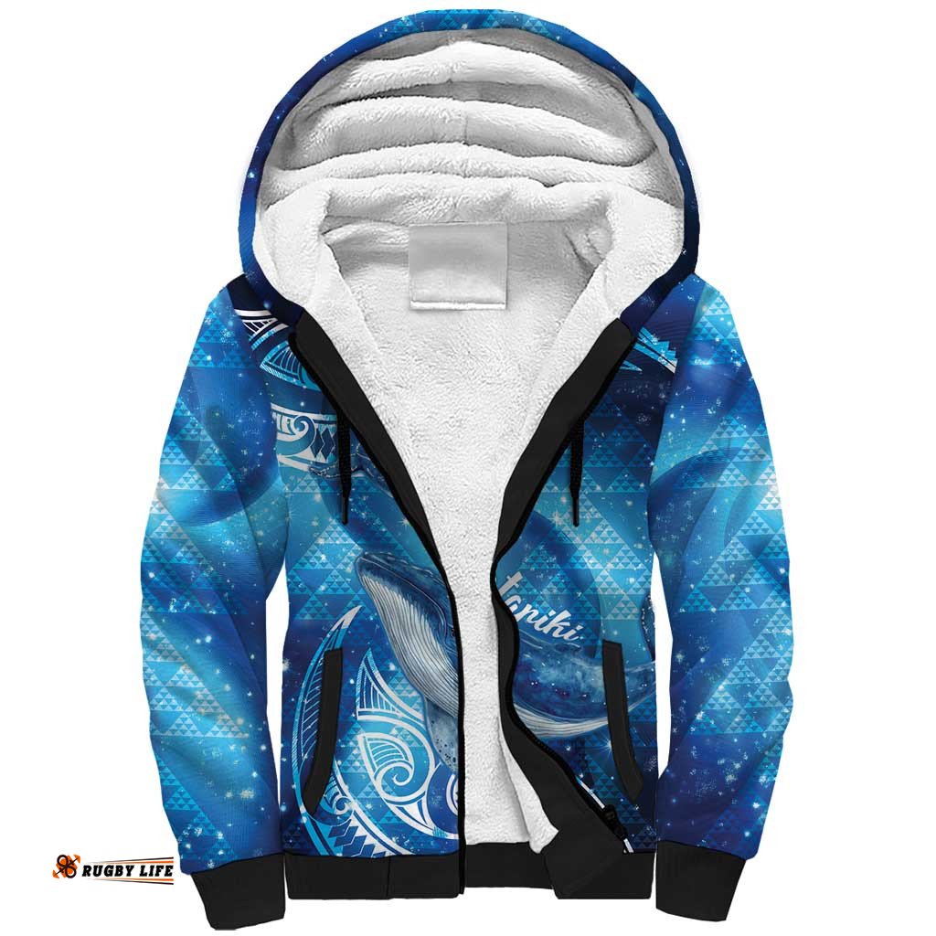 New Zealand Humpback Whale Matariki Sherpa Hoodie Maori New Year Taniko Niho Taniwha LT14