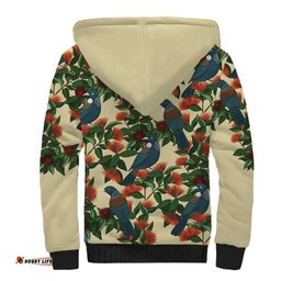 New Zealand Christmas Sherpa Hoodie Romantic Tui Birds on Pohutukawa - Ivory LT7