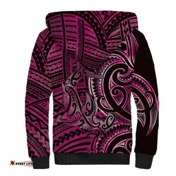 New Zealand Hammerhead Shark Sherpa Hoodie Maori Haehae Mangopare Pink LT14