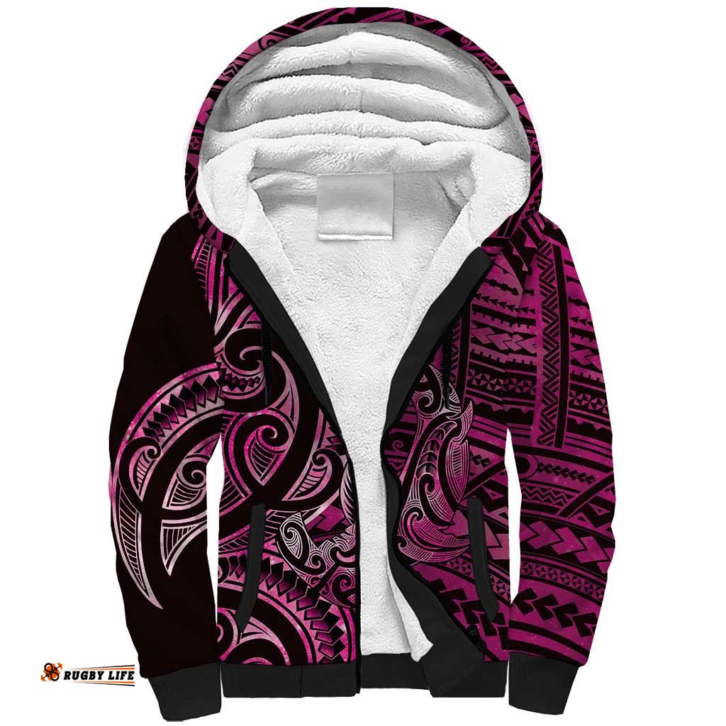 New Zealand Hammerhead Shark Sherpa Hoodie Maori Haehae Mangopare Pink LT14