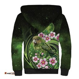 New Zealand Aotearoa Kakapo Sherpa Hoodie Maori Pattern With Manuka Galaxy Style LT05