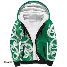 Pounamu Green Maori Sherpa Hoodie Koru Kowhaiwhai LT7
