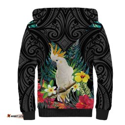 Sulphur-crested Cockatoo New Zealand Sherpa Hoodie Paua Shell Aotearoa Maori Tropical Flowers LT14