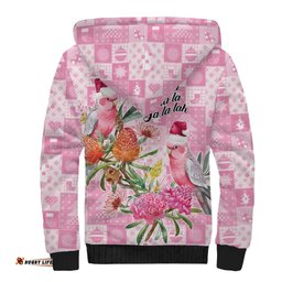Sweet Pink Cockatoos Aussie Santa Sherpa Hoodie Australia Christmas Vibes LT9