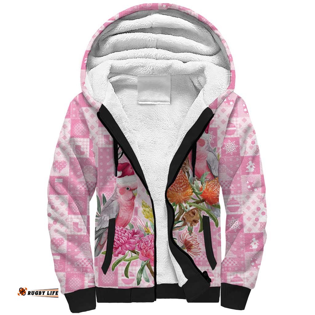 Sweet Pink Cockatoos Aussie Santa Sherpa Hoodie Australia Christmas Vibes LT9