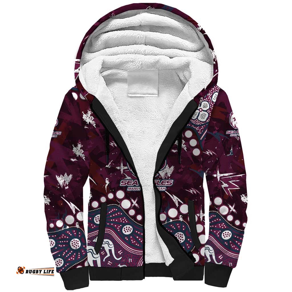 Personalized Manly Warringah Sea Eagles Sherpa Hoodie Aboriginal Pattern with Graffiti Style Design TS04