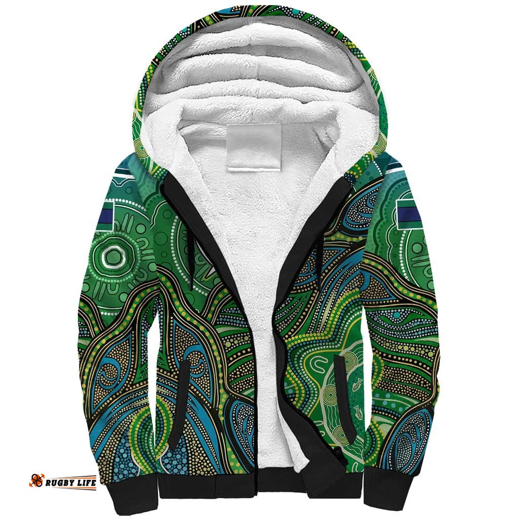 Torres Strait Islands Sherpa Hoodie Indigenous Ocean Wave Dot Green Color TS04