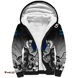 Torres Strait Islander Flag Sherpa Hoodie Dhari Indigenous Dotwork Pattern Art TS04