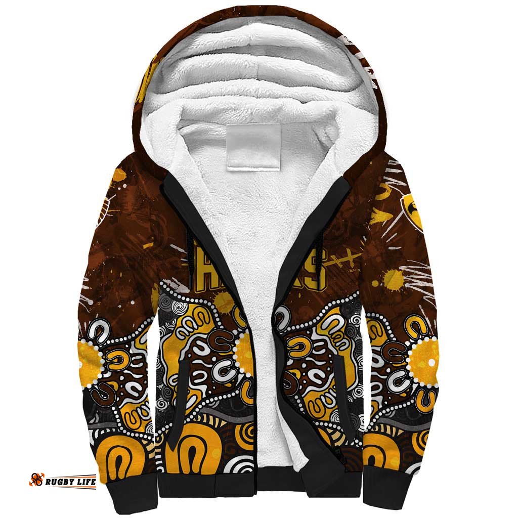 Personalized Hawthorn Hawks Sherpa Hoodie Aboriginal Dot Painting Graffiti Style TS04