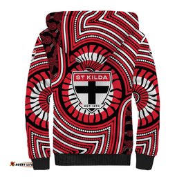 St Kilda Football Club Sherpa Hoodie Indigenous Monochrome Dot Art Mascot Style TS04