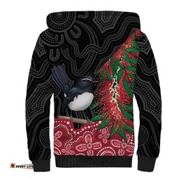 Willie wagtail Australia Sherpa Hoodie Aussie Bottlebrushes Aboriginal Art LT14