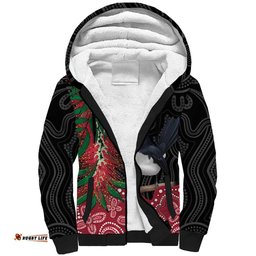 Willie wagtail Australia Sherpa Hoodie Aussie Bottlebrushes Aboriginal Art LT14