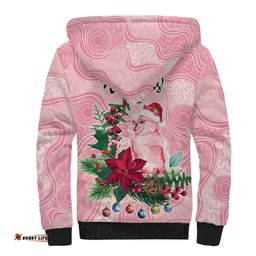 Watercolor Pink Galah Flowers Sherpa Hoodie Australia Christmas Vibes LT9