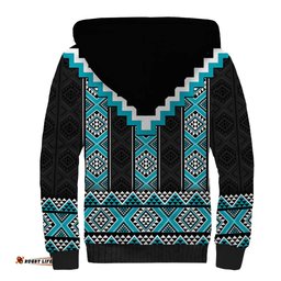 Turquoise Taniko Pattern Aotearoa Sherpa Hoodie Niho Taniwha Mix Poutama LT14