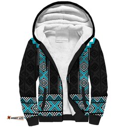 Turquoise Taniko Pattern Aotearoa Sherpa Hoodie Niho Taniwha Mix Poutama LT14
