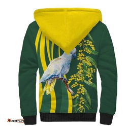 White Cockatoo and Golden Wattle Sherpa Hoodie Australian Native Bird LT9
